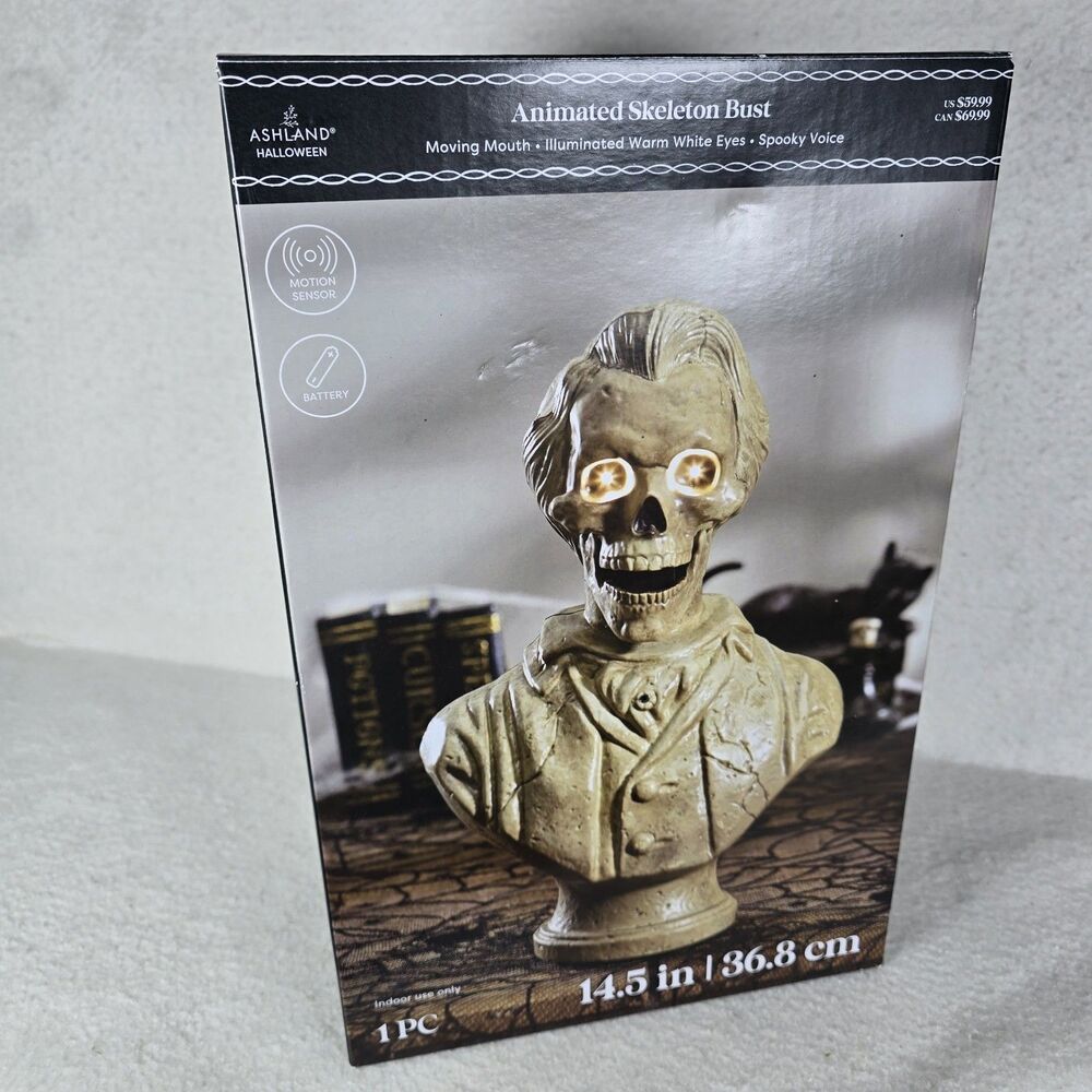 NEW Ashland Halloween 14.5 Animated Skeleton Bust Moves Talks Spooky Decoration